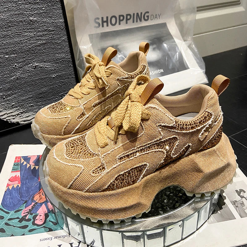 Bling Platform Lace-Up Sneakers