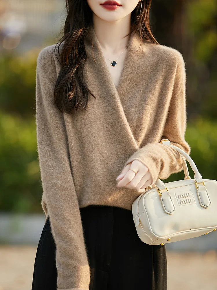 100% Pure Wool Knitted V-Neck Sweater