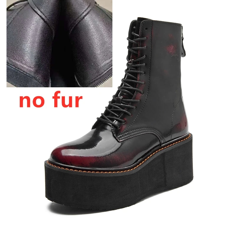 Genuine Leather High Heel Platform Winter Ankle Boots