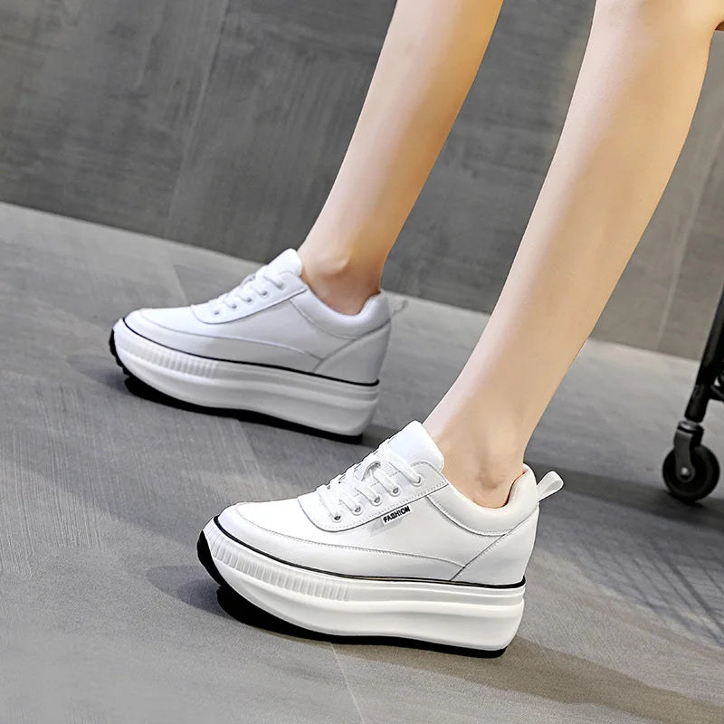 Genuine 8CM Leather Chunky Sneakers