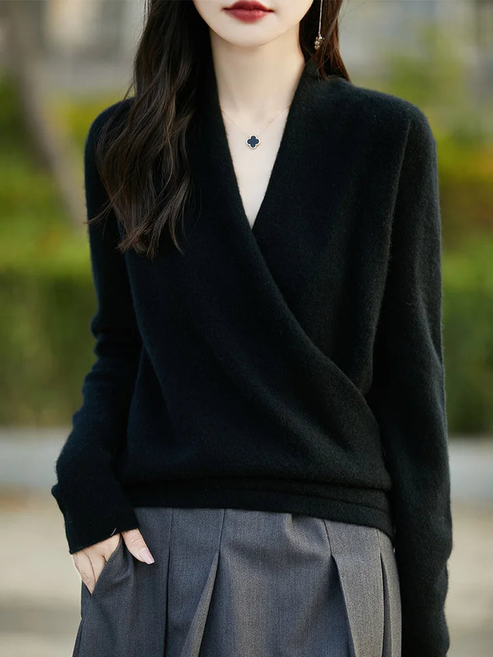 100% Pure Wool Knitted V-Neck Sweater