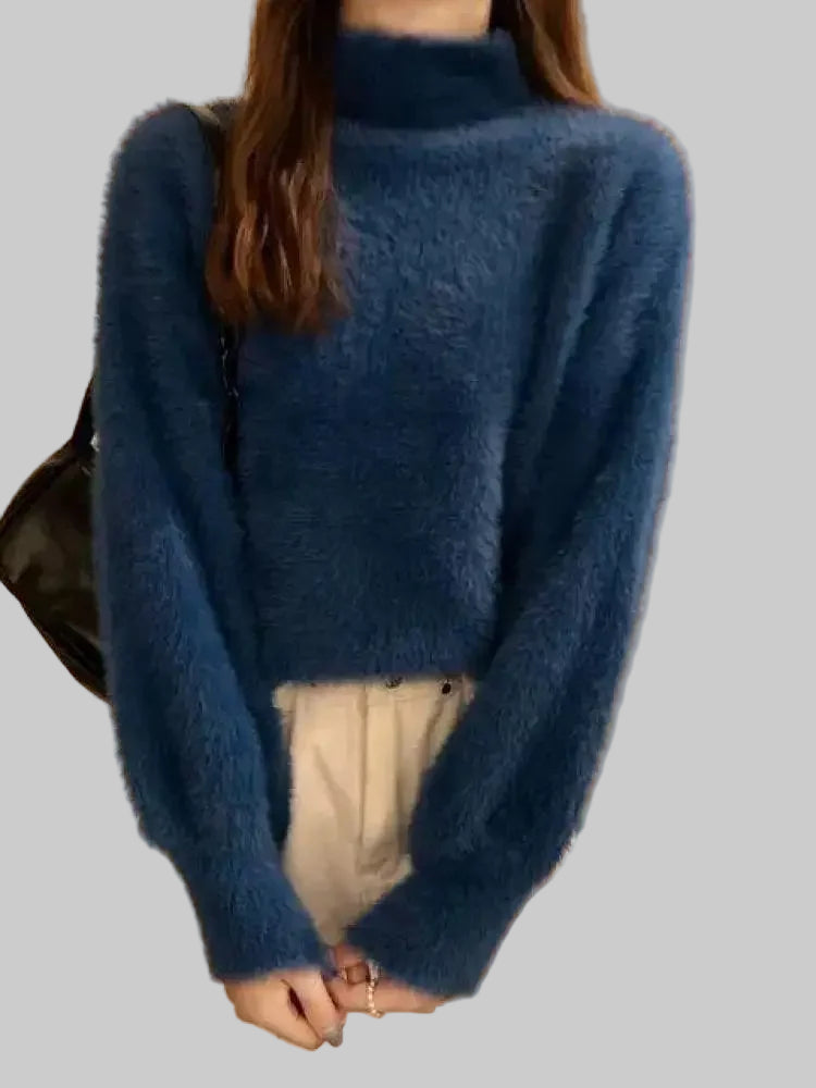 Luxurious Knit Turtleneck Sweater with Mink Wool Feel