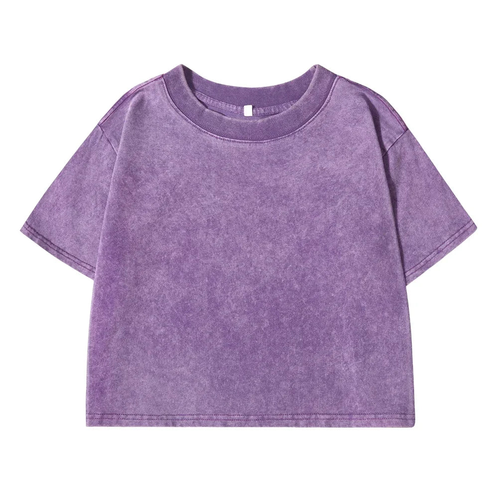 Acid Washed Short T-Shirt for Women