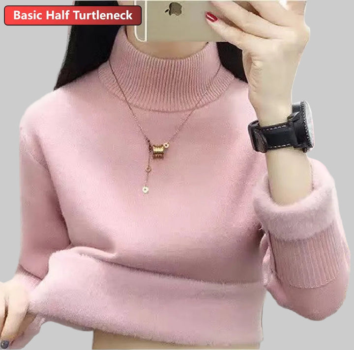 Elegant Women's Thick Velvet Lined Turtleneck Sweater