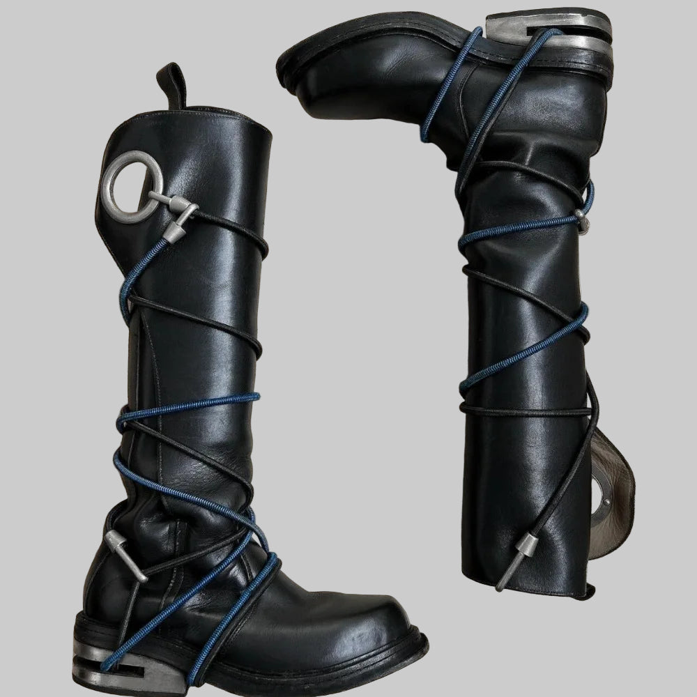 Genuine Leather Wire winding Motorcycle Boots