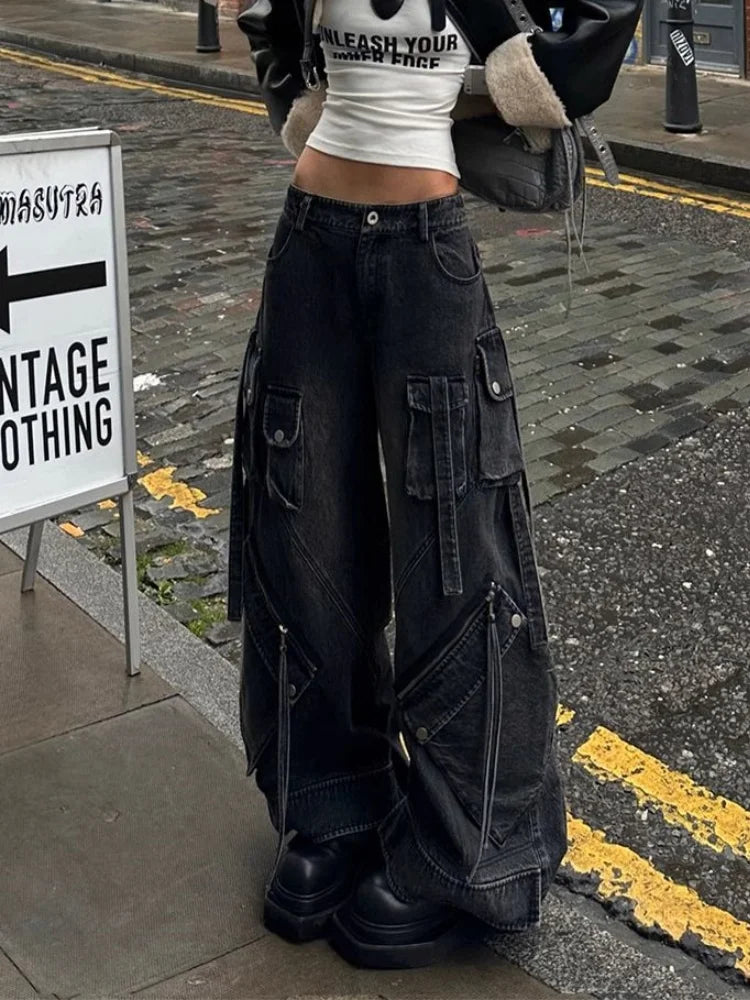 Punk Style Gothic Y2K  Washed Baggy Jeans