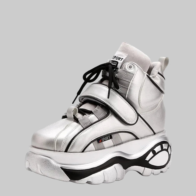 Genuine Leather High Top Wedge Chunky Sneakers