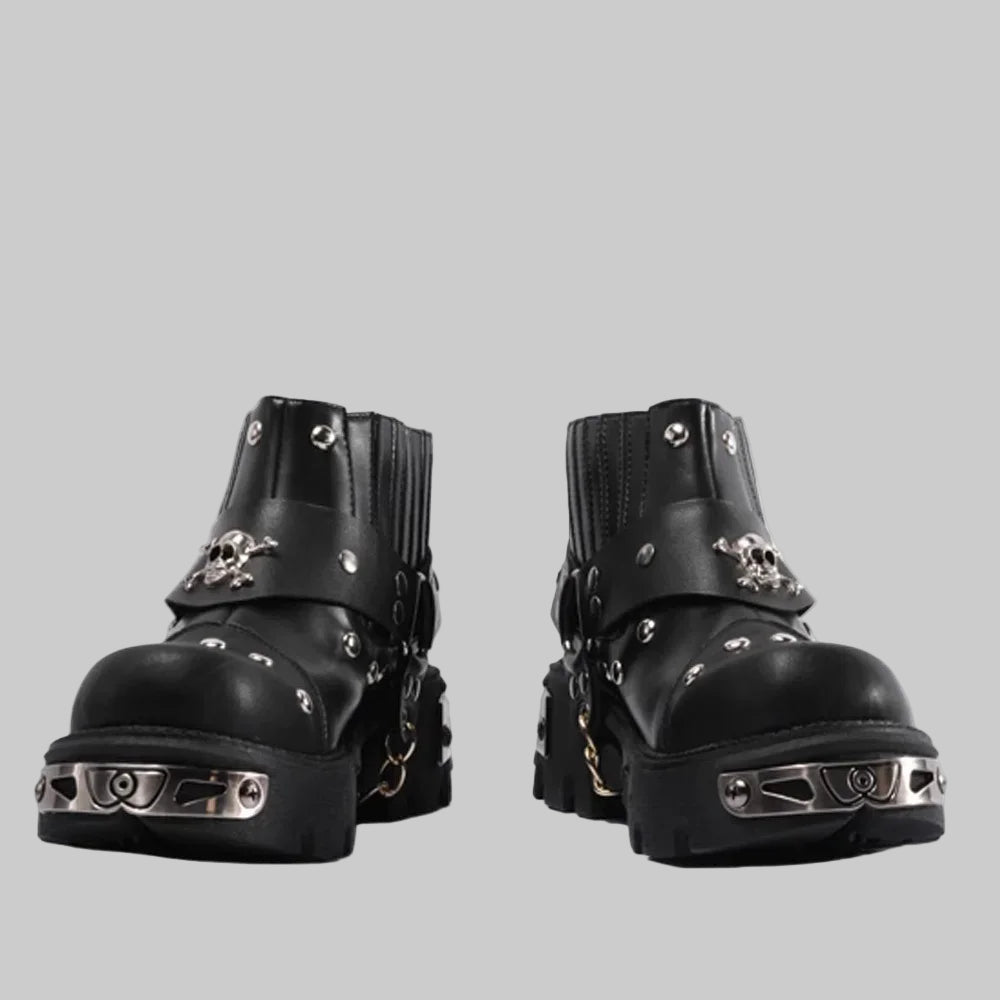 Genuine Leather Goth Skull Punk Motorcycle Boots