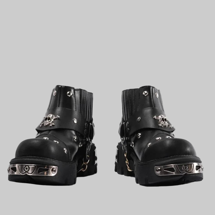 Genuine Leather Goth Skull Punk Motorcycle Boots