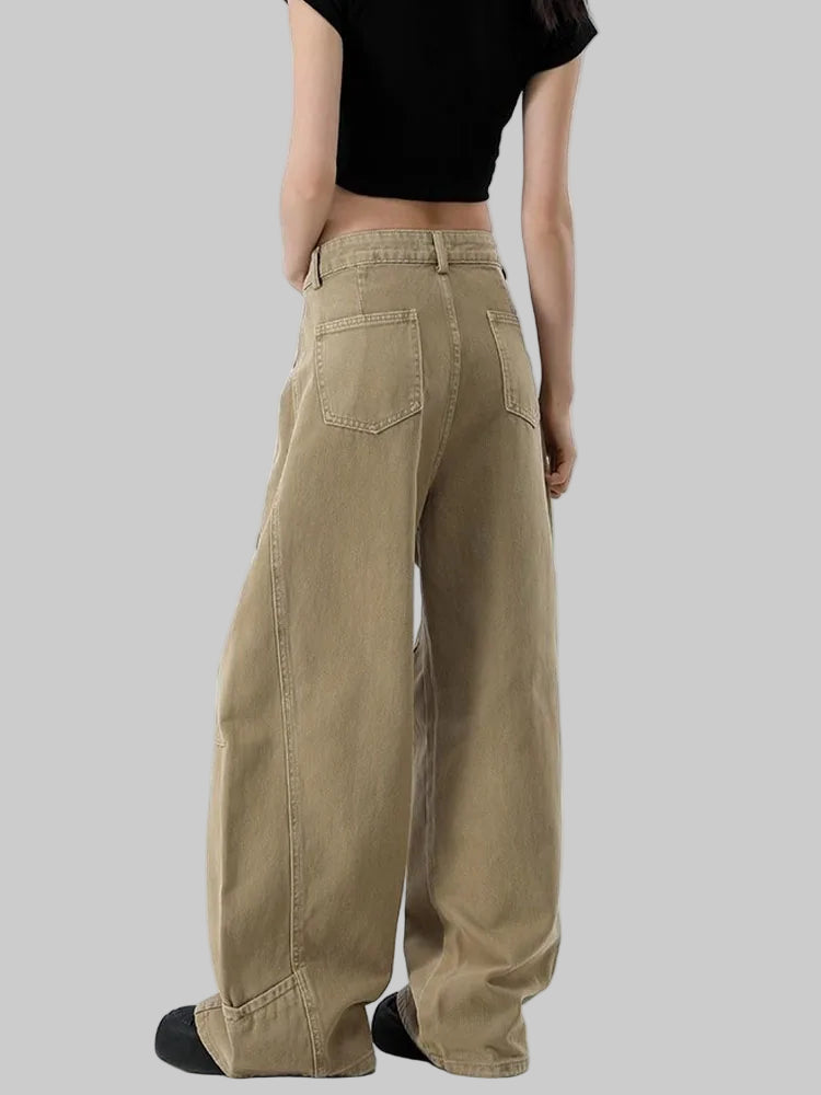 American Retro Wide-Leg Khaki Cargo Pants