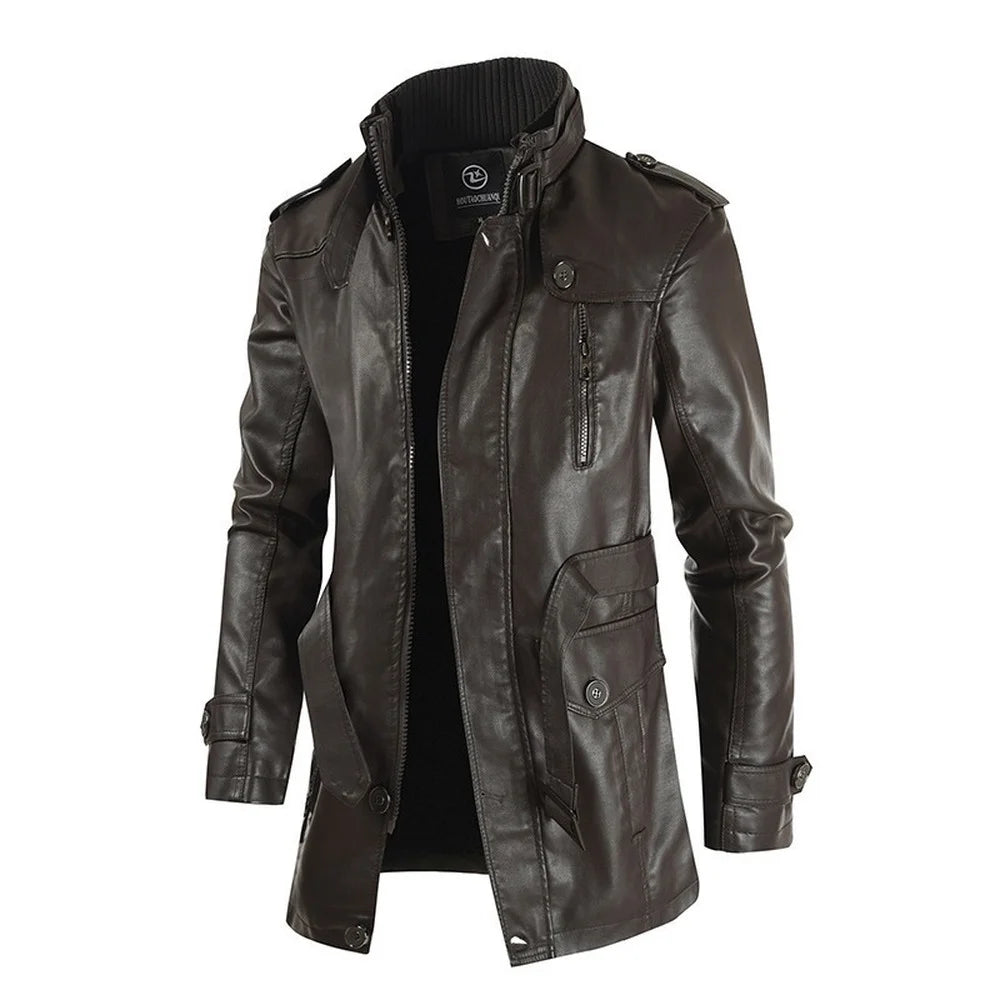 Thick Fleece-lined Leather Winter Coat
