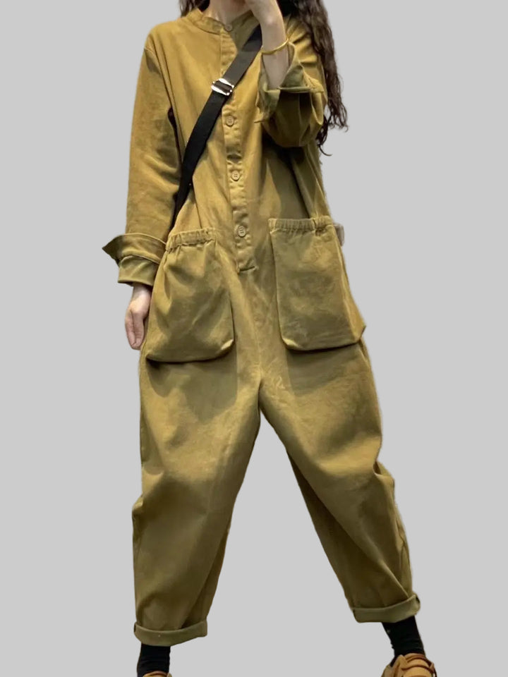 Long Sleeve Solid Color Jumpsuit with Pockets