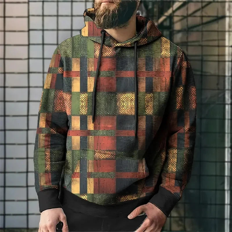 Oversized Vintage Patchwork Color Block 3D Print Hoodies