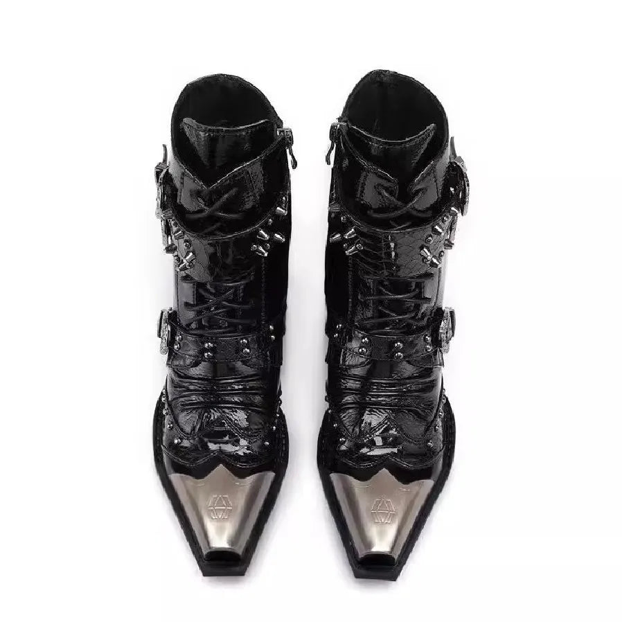 Punk Dark Rock Snake Print Western Boots