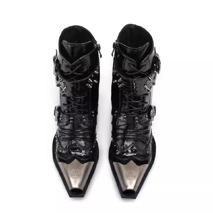 Punk Dark Rock Snake Print Western Boots