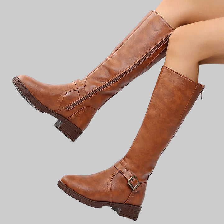 Zippered Low-Heel Knee-High Boots