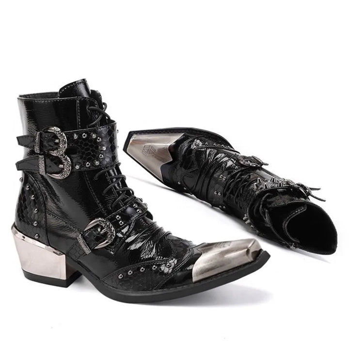 Punk Dark Rock Snake Print Western Boots