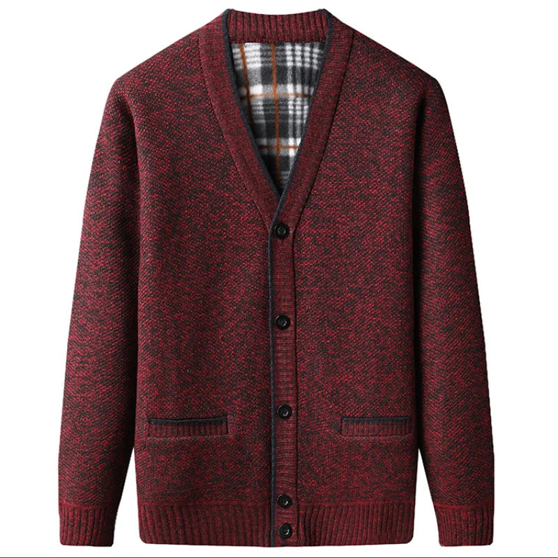 Thick Knitted Fleece V-Neck Cardigan