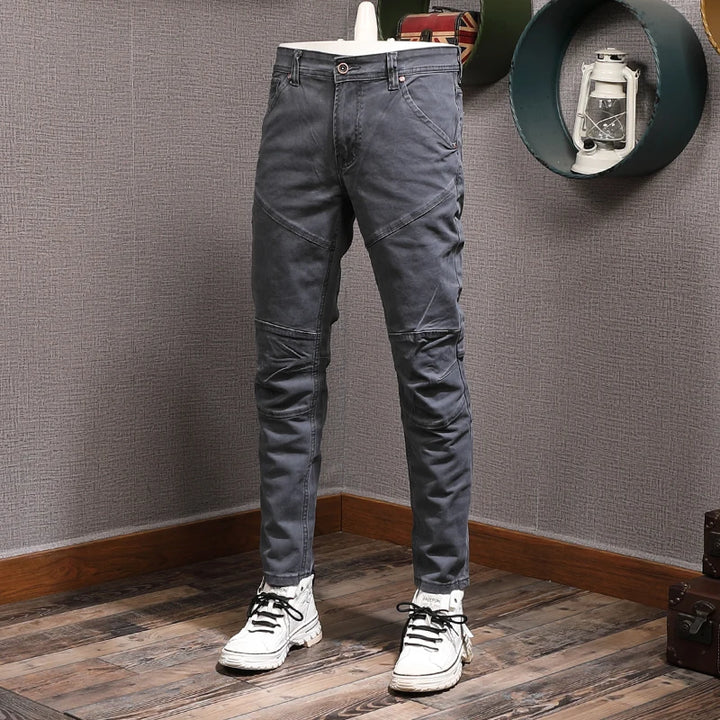 Designer Spliced Stretch Slim Fit Cargo Pants