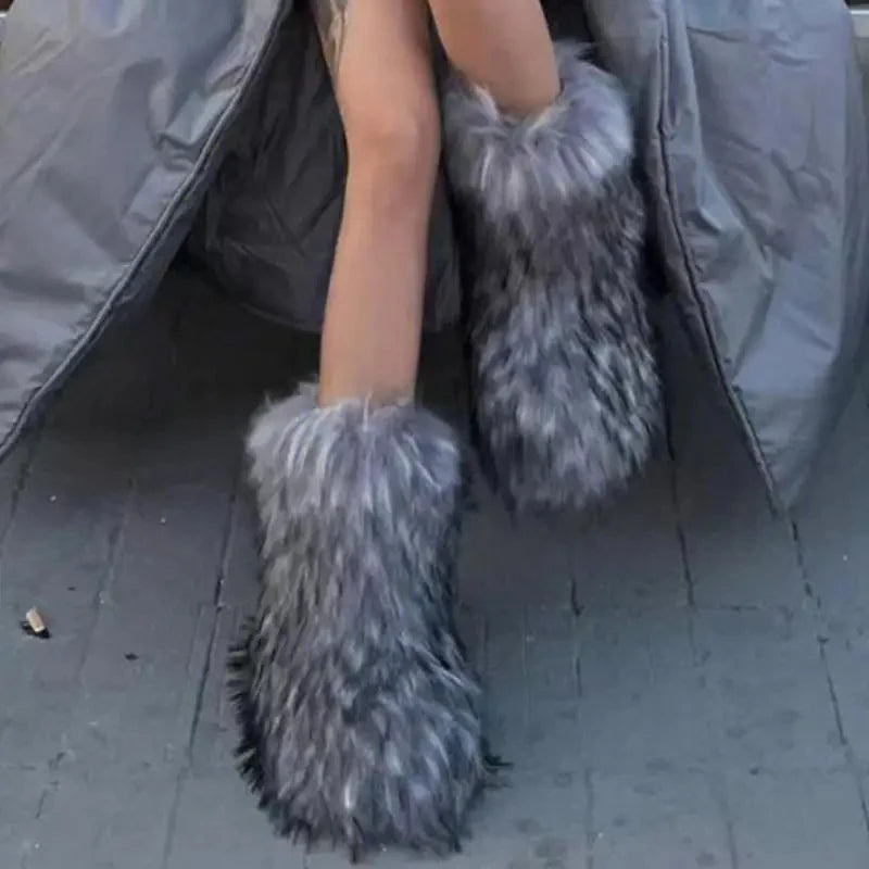 Plush Faux Fox Fur Winter Boots