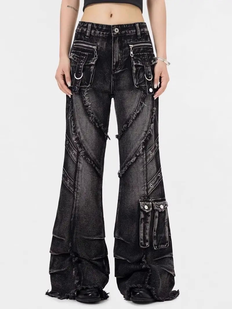 Gothic Style Y2k Baggy Flare Jeans