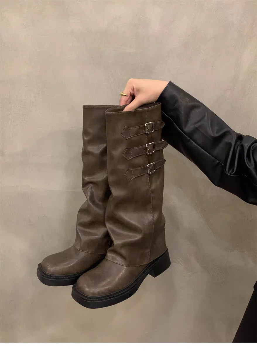 Retro Knee-High Slip-On Fashion Boots