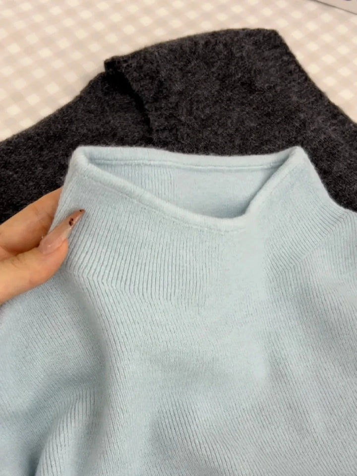 Knitted Solid Half Turtleneck Sweater Pullover