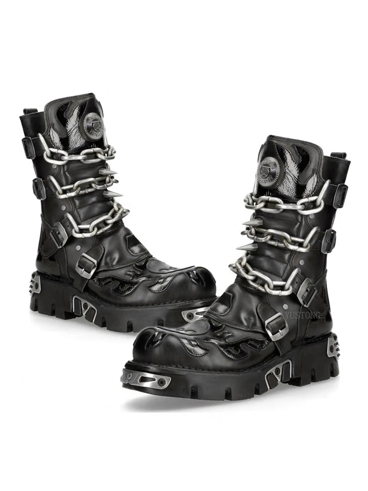 Punk Goth Skull Mid-Calf Motorcycle Boots