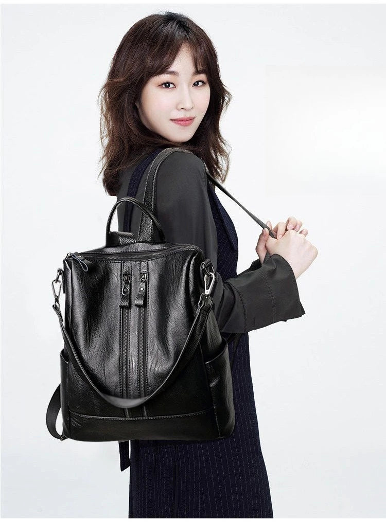 Multifunctional Soft Leather Backpack