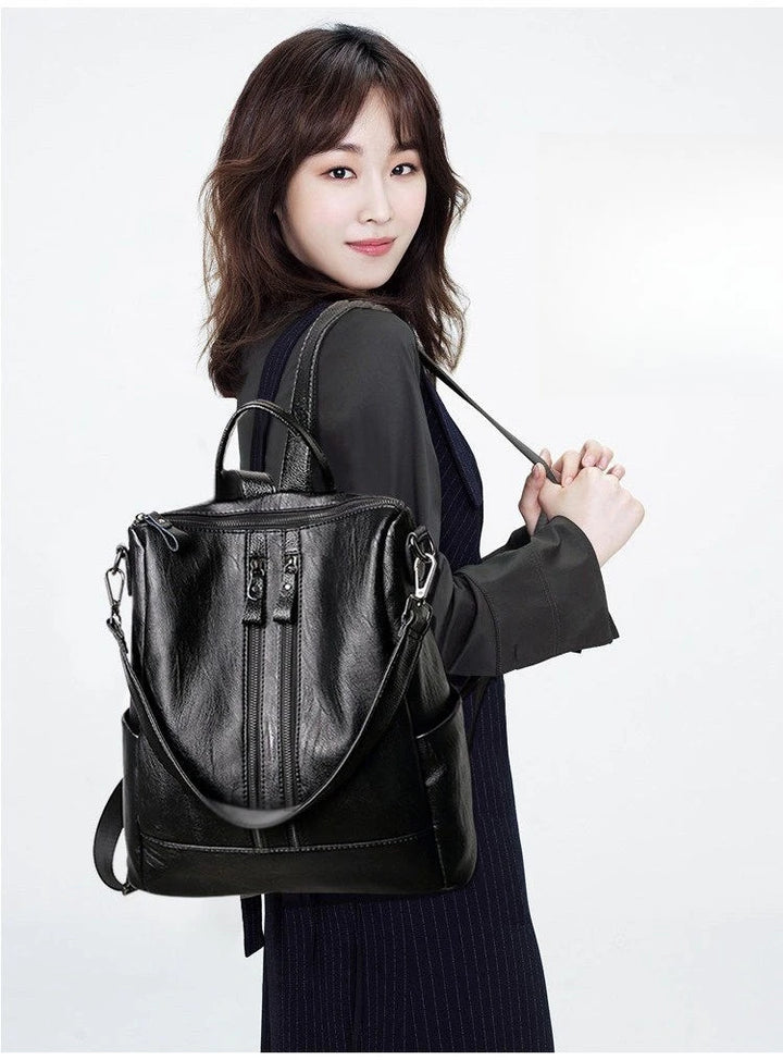 Multifunctional Soft Leather Backpack