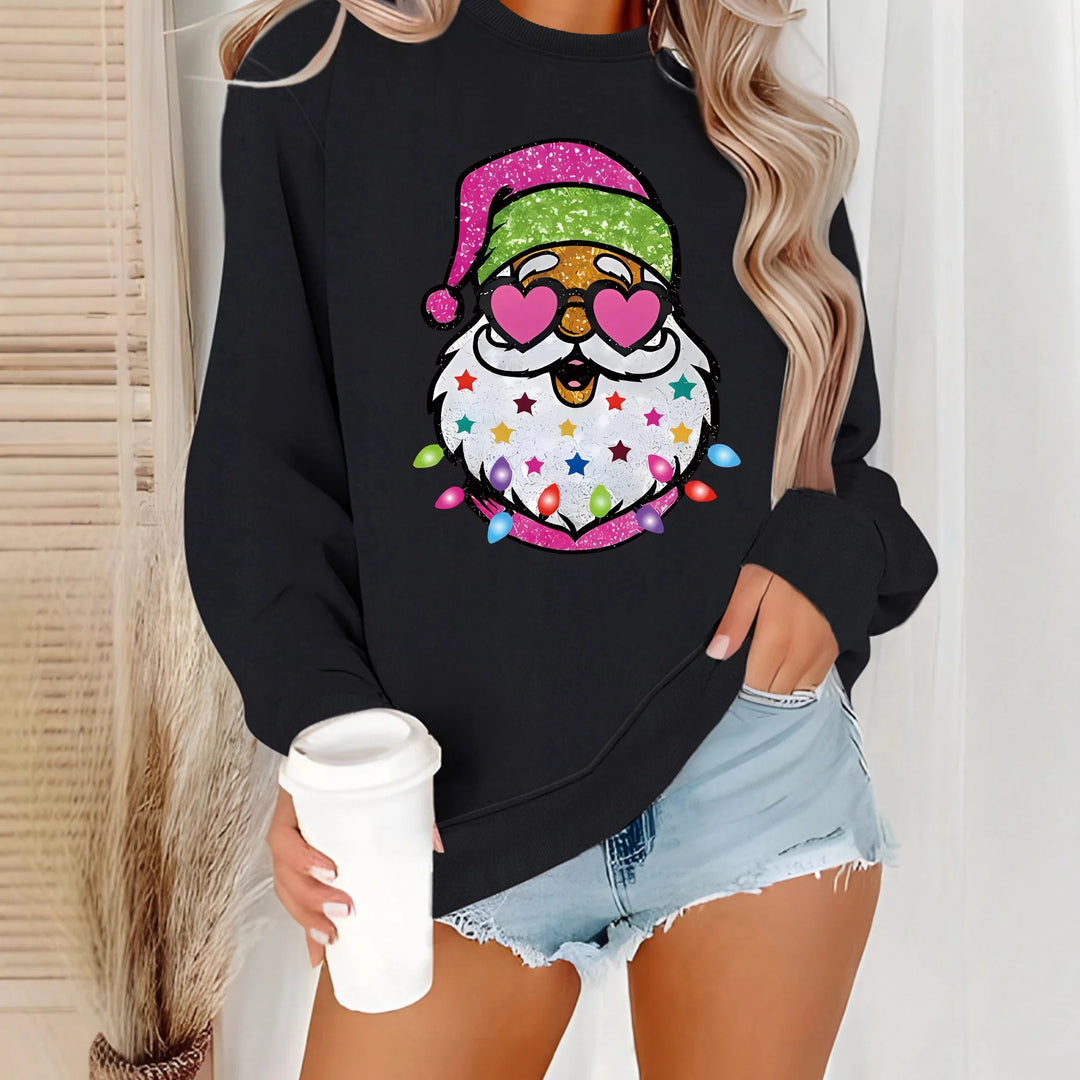 Santa Claus Printed Round Neck Christmas Sweater