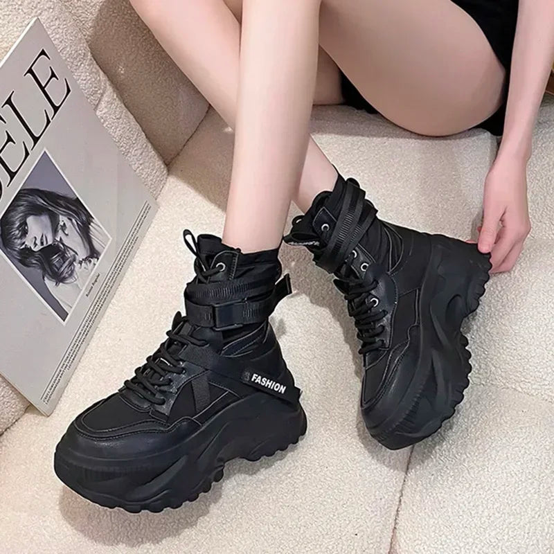 Chunky Thick Sole Lace Up Platform Ankle Boots