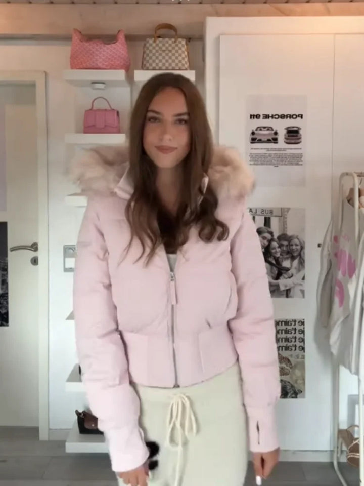 Hooded Fur Elegant  wool coat