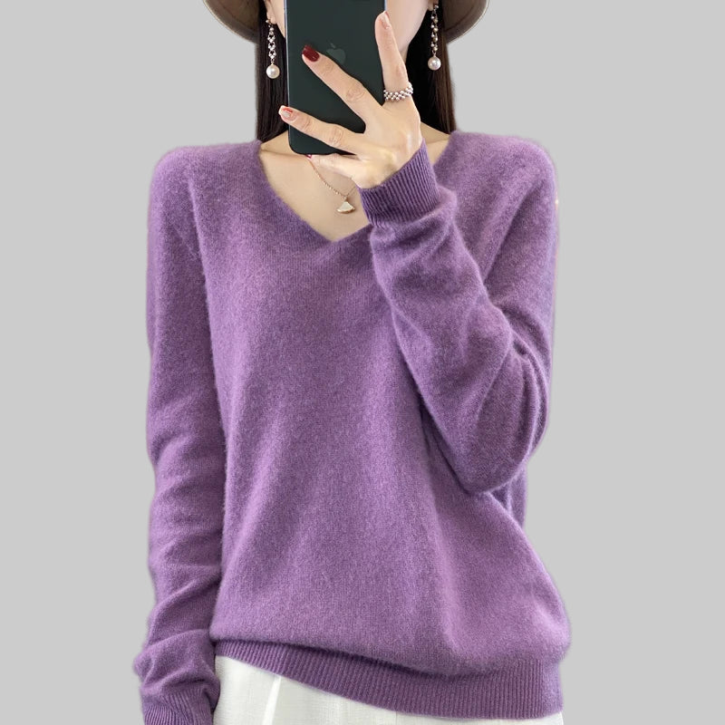 100% Pure Merino Wool V-Neck Autumn Winter Sweater