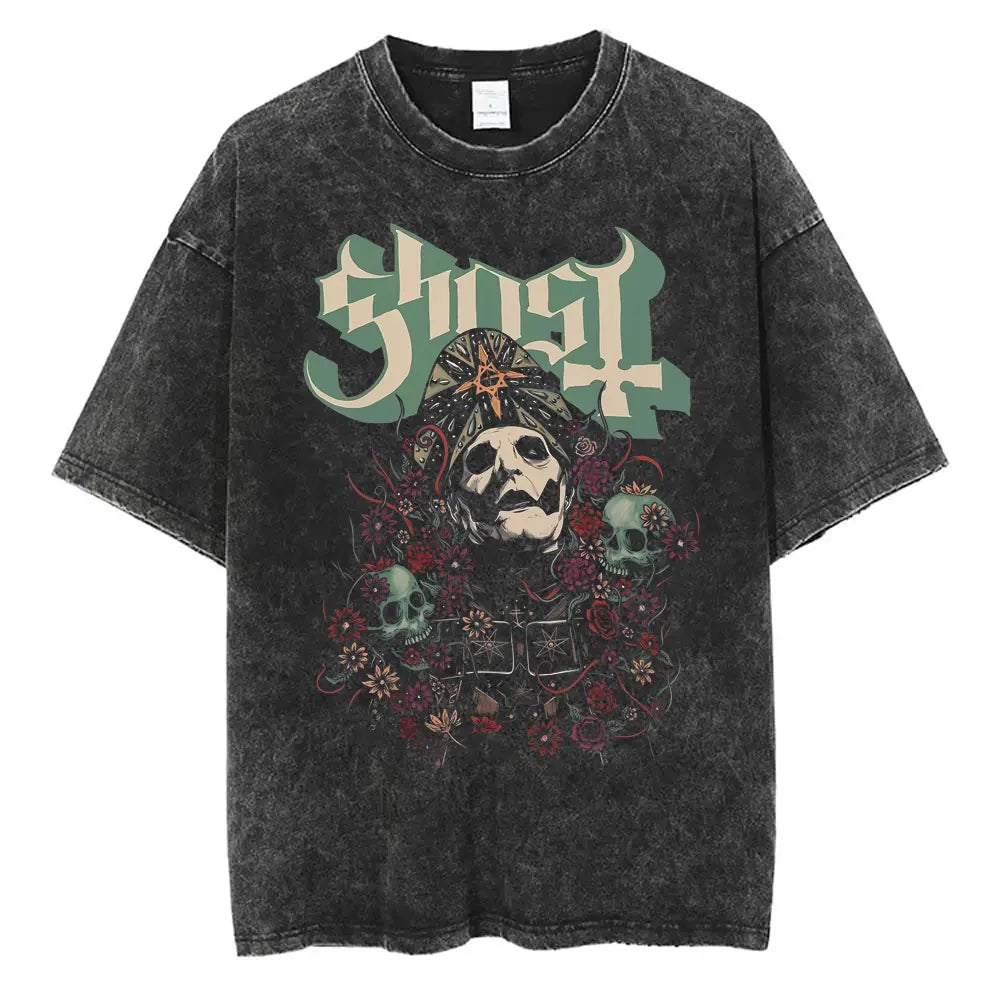 Washed Vintage Gothic Rock Metal Ghost Band Tees