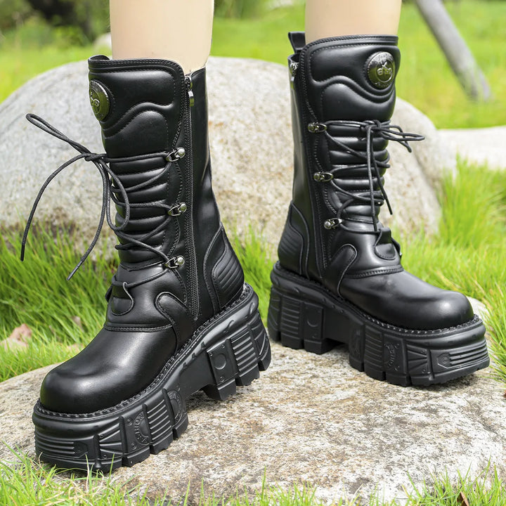 Edgy Bold Punk Platform Mid - Calf Boots