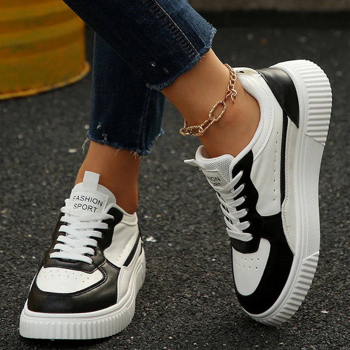 Lace-Up Vulcanized PU Leather Sneakers