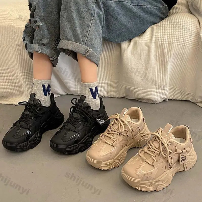 Trendy Chunky Leather Platform Sneakers
