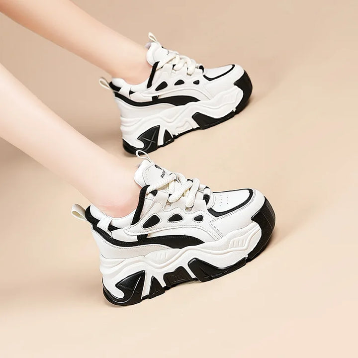 Genuine Leather Microfiber Chunky Sneakers