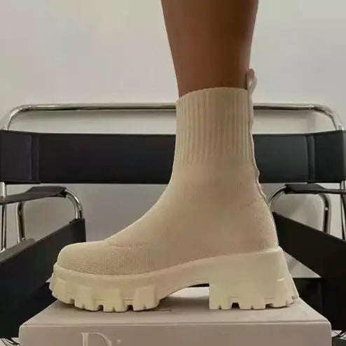 Luxury Ankle Boots with Casual Thick Sole and Knitted Socks