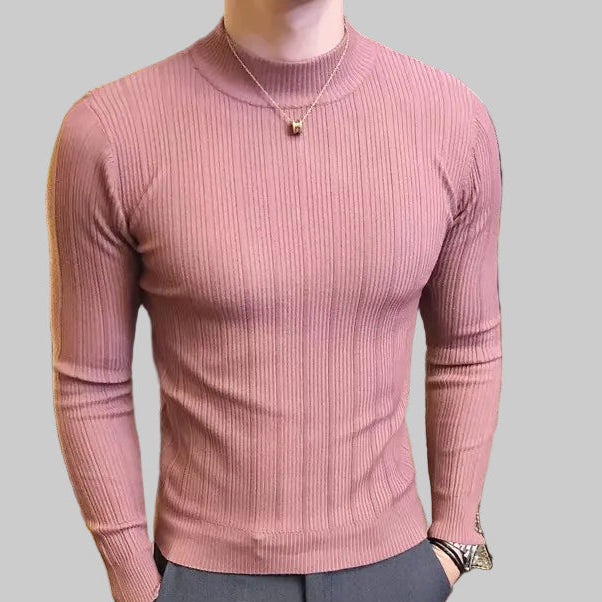 Slim Fit Striped Knit Turtleneck Sweater