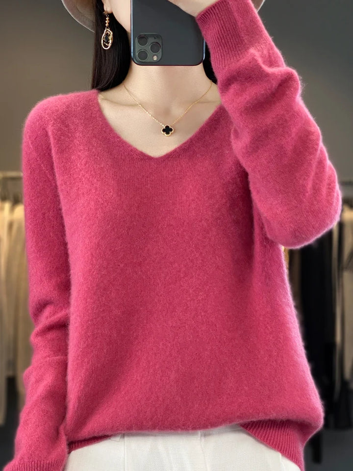 100% Pure Merino Wool Women's V-Neck Sweater