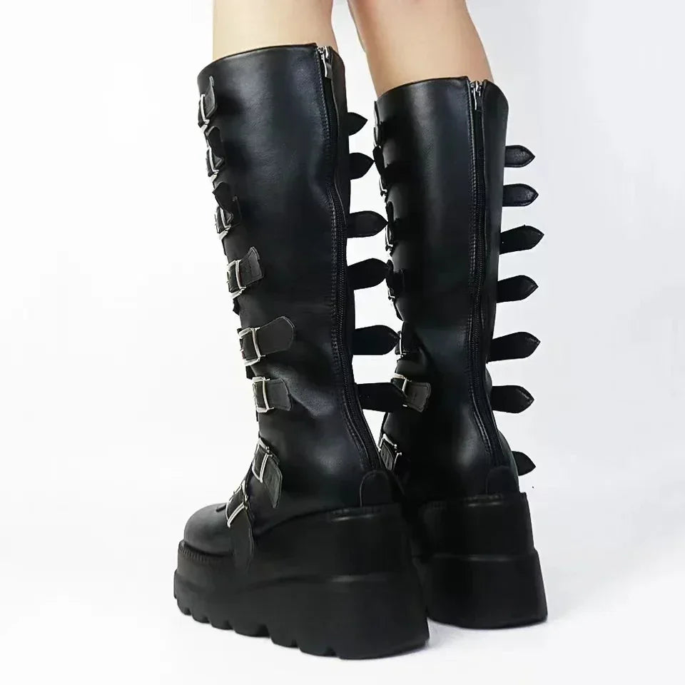 Edgy Gothic Knee-High Punk-Inspired Platform Boots