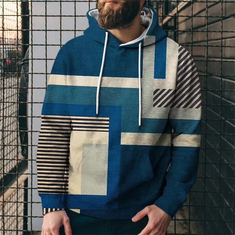 Oversized Vintage Patchwork Color Block 3D Print Hoodies