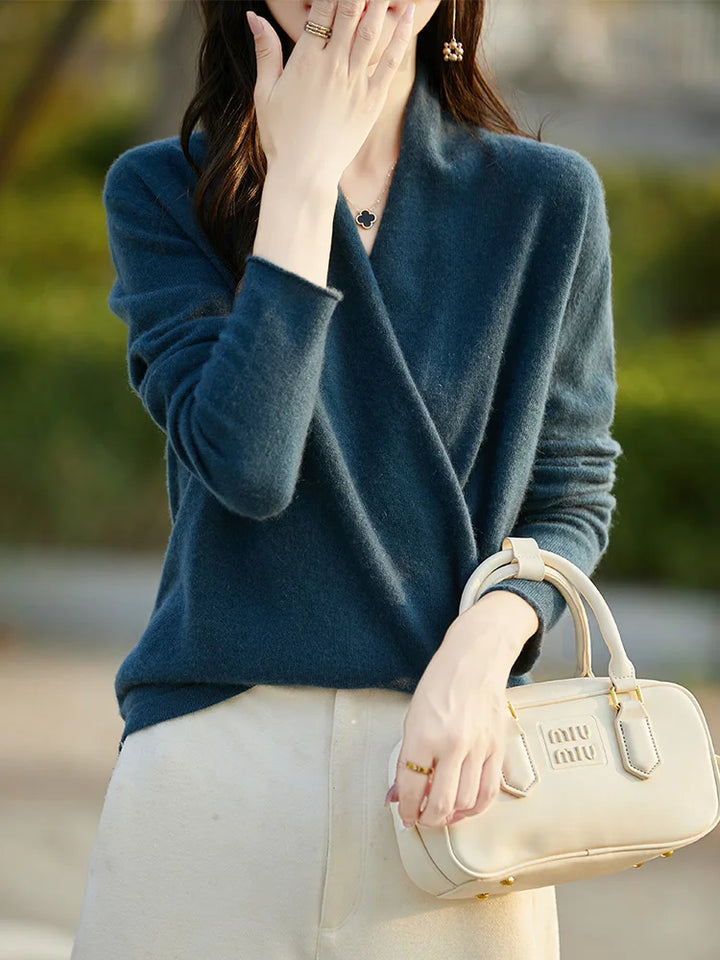 100% Pure Wool Knitted V-Neck Sweater