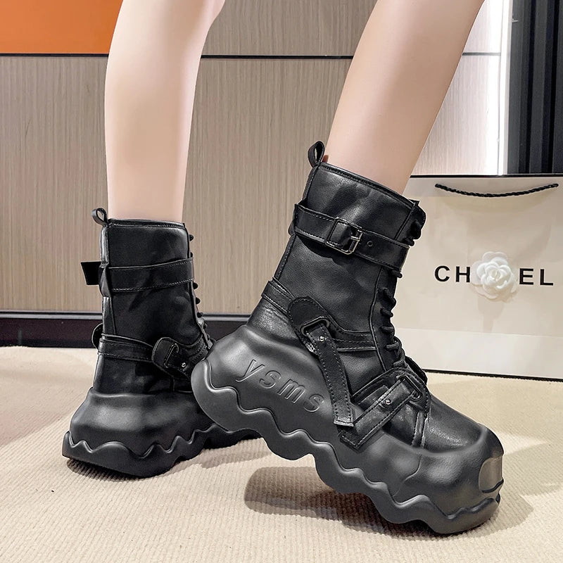 Gothic Platform Punk Wedge Boots with Buckle