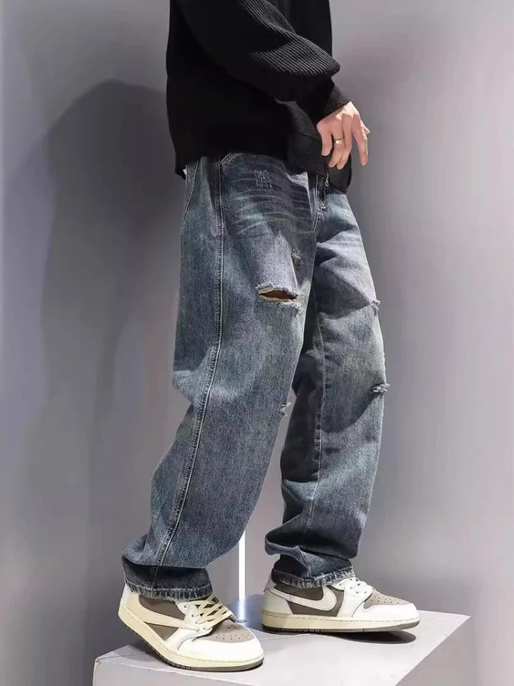 Vintage Ripped Baggy Straight Hip Hop Streetwear Trousers