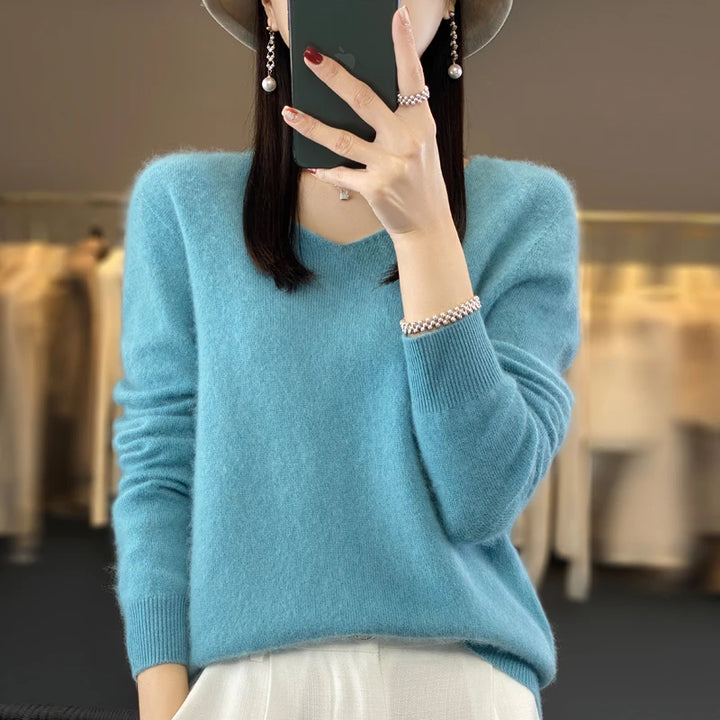 100% Pure Merino Wool V-Neck Autumn Winter Sweater