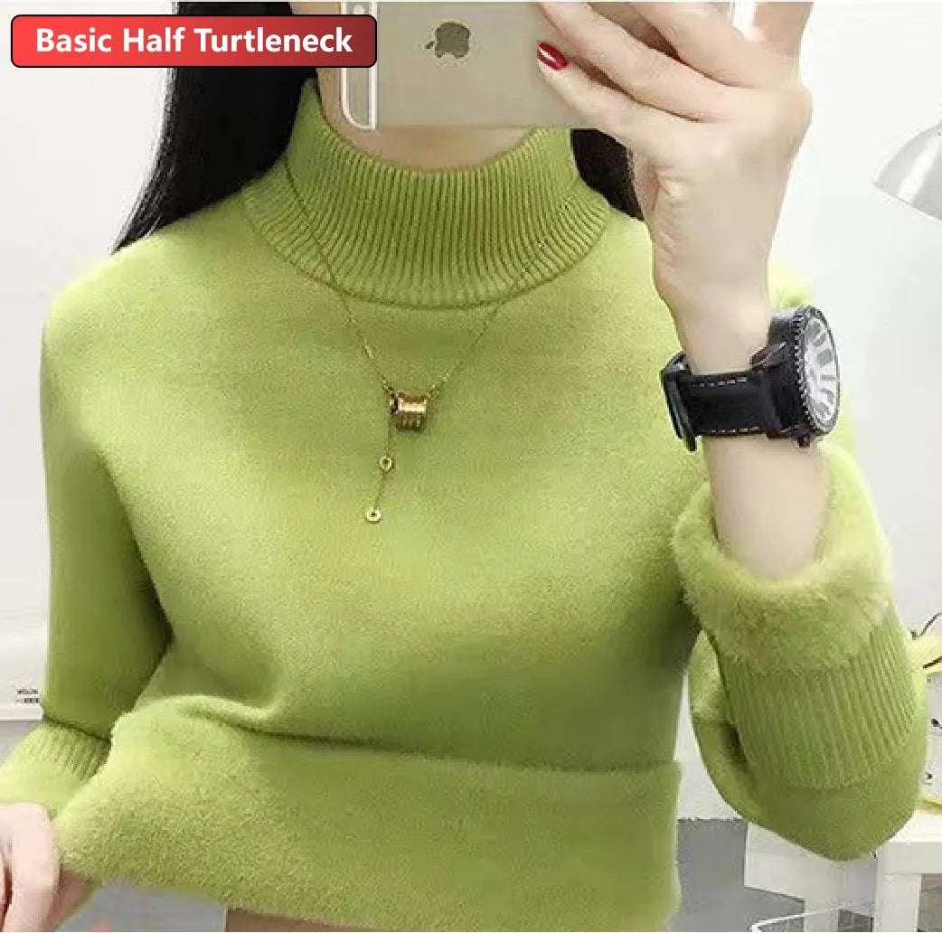 Elegant Women's Thick Velvet Lined Turtleneck Sweater