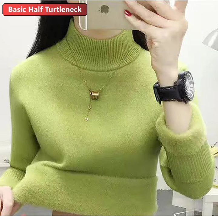 Elegant Women's Thick Velvet Lined Turtleneck Sweater
